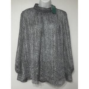H&M Blouse Women’s size XL Sheer Long Sleeve Mock Neck Abstract Top NEW